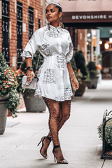 White Print It Out Shirt Dress