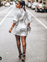 White Print It Out Shirt Dress